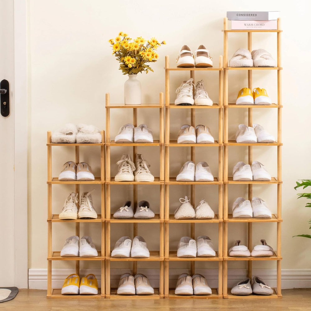 8-Tier Vertical Bamboo Shoe Rack, Tall Narrow Space‑Saving Organizer