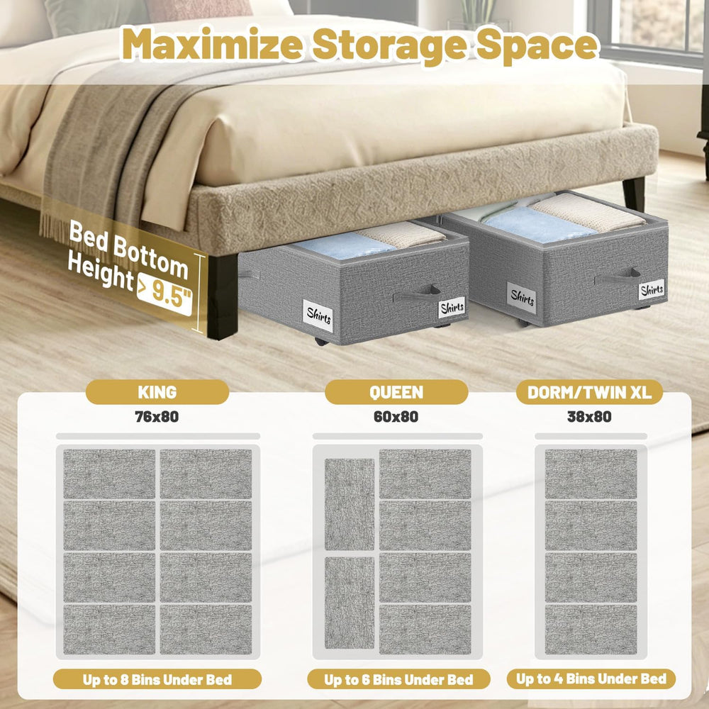 Under Bed Storage with Wheels, 2 Pack Underbed Storage Containers with Clear ...