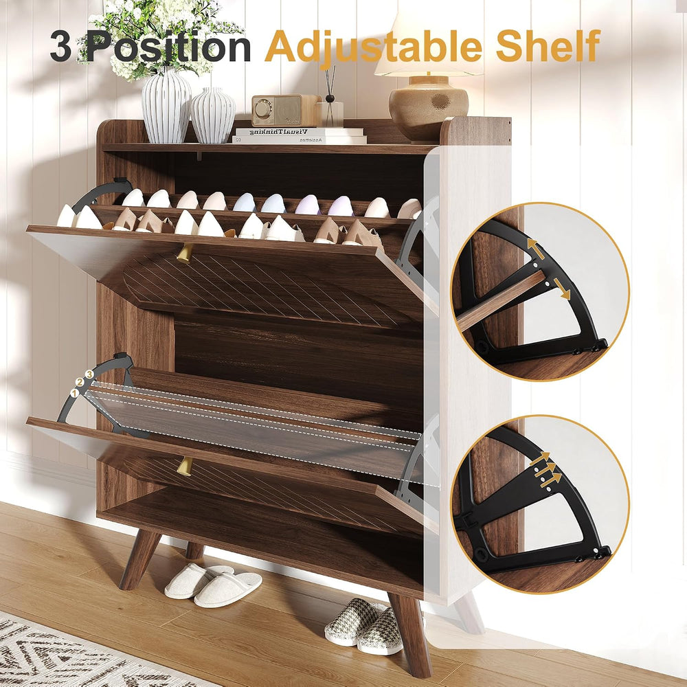 Decofy 37.6” Shoe Cabinet with 2 flip-Down Drawers, 3 Adjustable Levels, Suit...