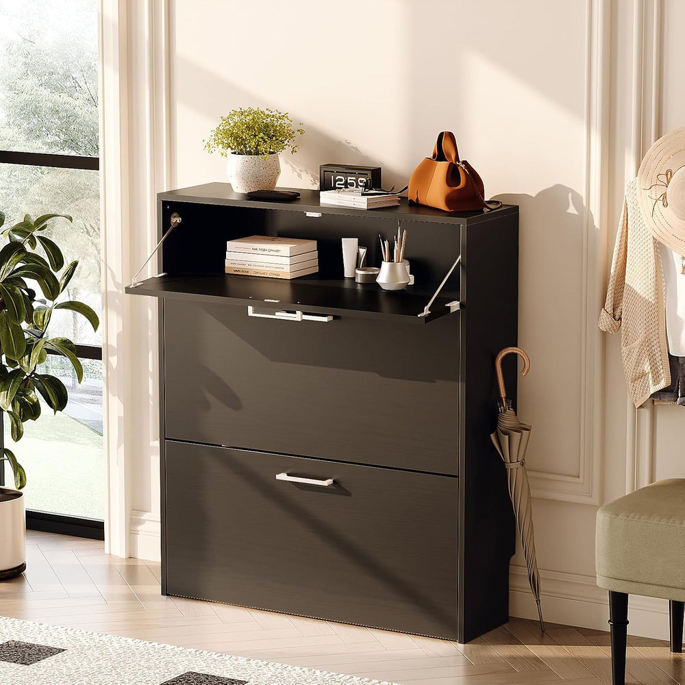 VINGLI Black Shoe Cabinet for Entryway, Modern Slim Shoe Rack Storage with 3 ...