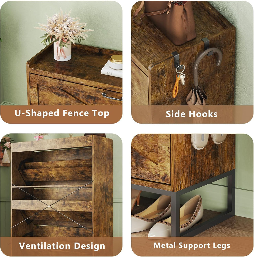 HUAHUU Shoe Cabinet with 3 Flip Drawers, Freestanding Shoe Storage Cabinet fo...