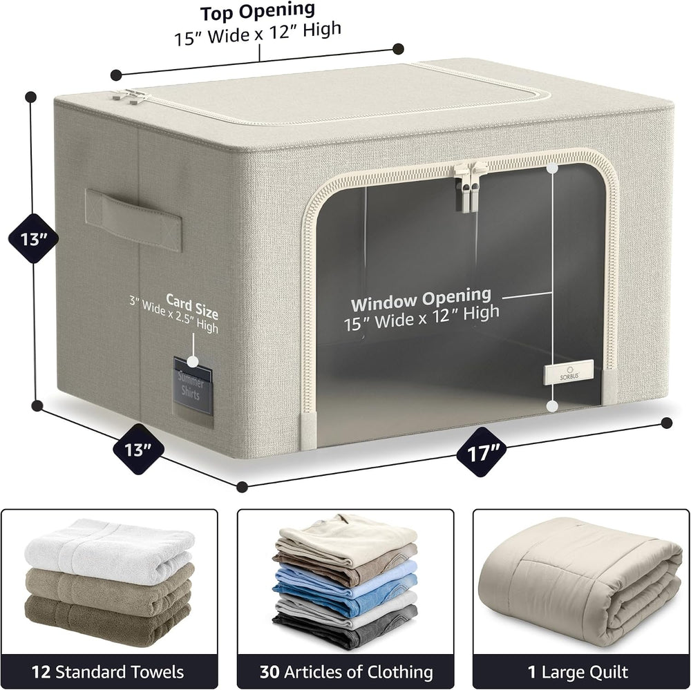 Sorbus Clothes Storage Bins with Metal Frame, Clear Window (6 Pack, Beige)