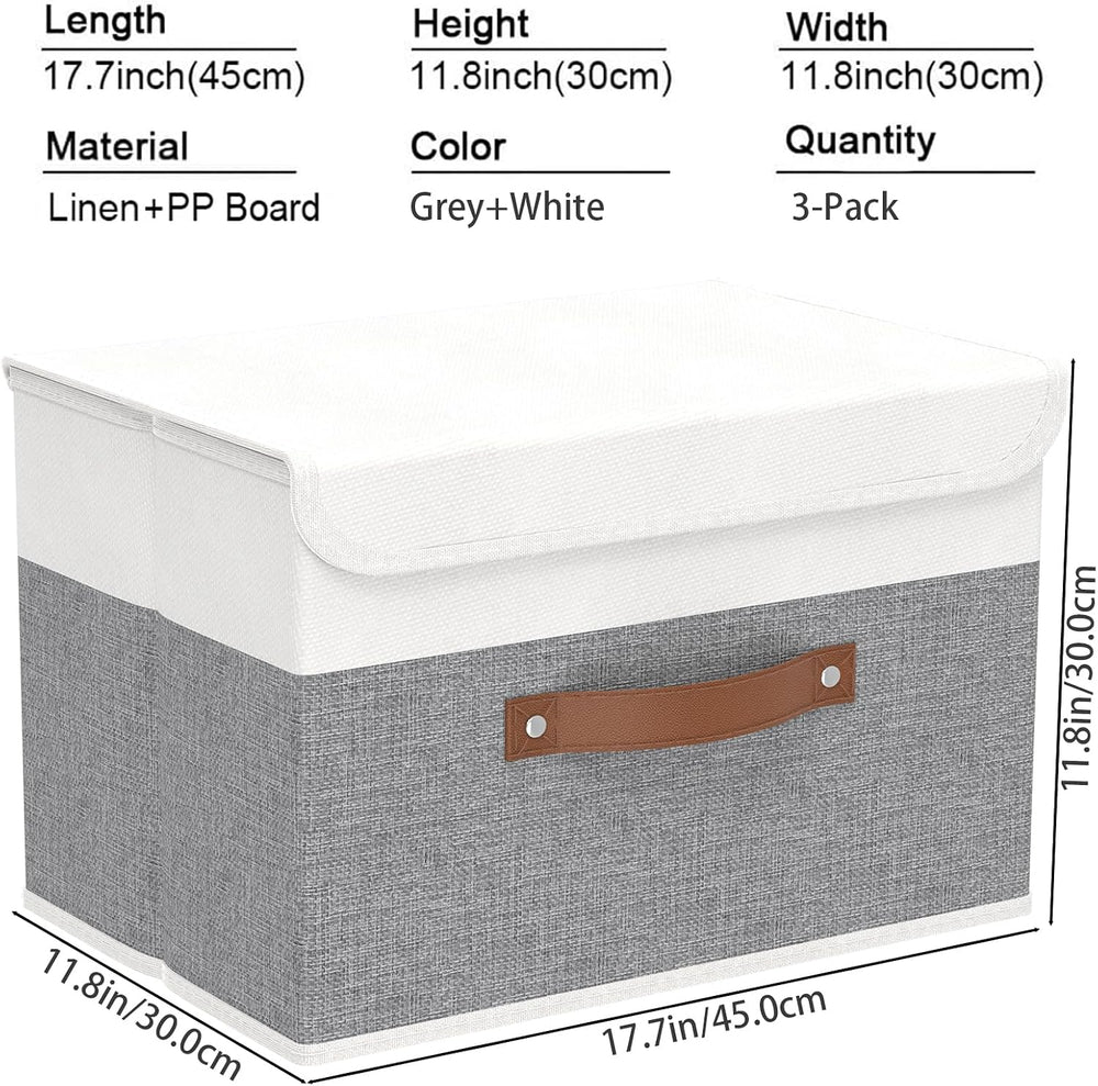 Yawinhe Storage Bins with Lids,White/Grey,17.7x11.8x11.8in,3-Pack