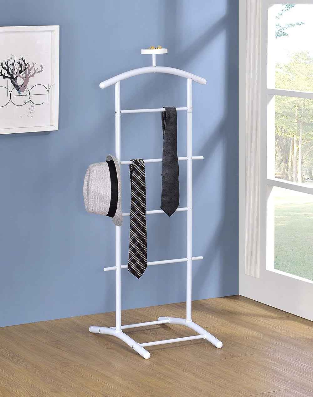 Suit & Tie Freestanding Valet Stand Clothing Organizer Rack, White