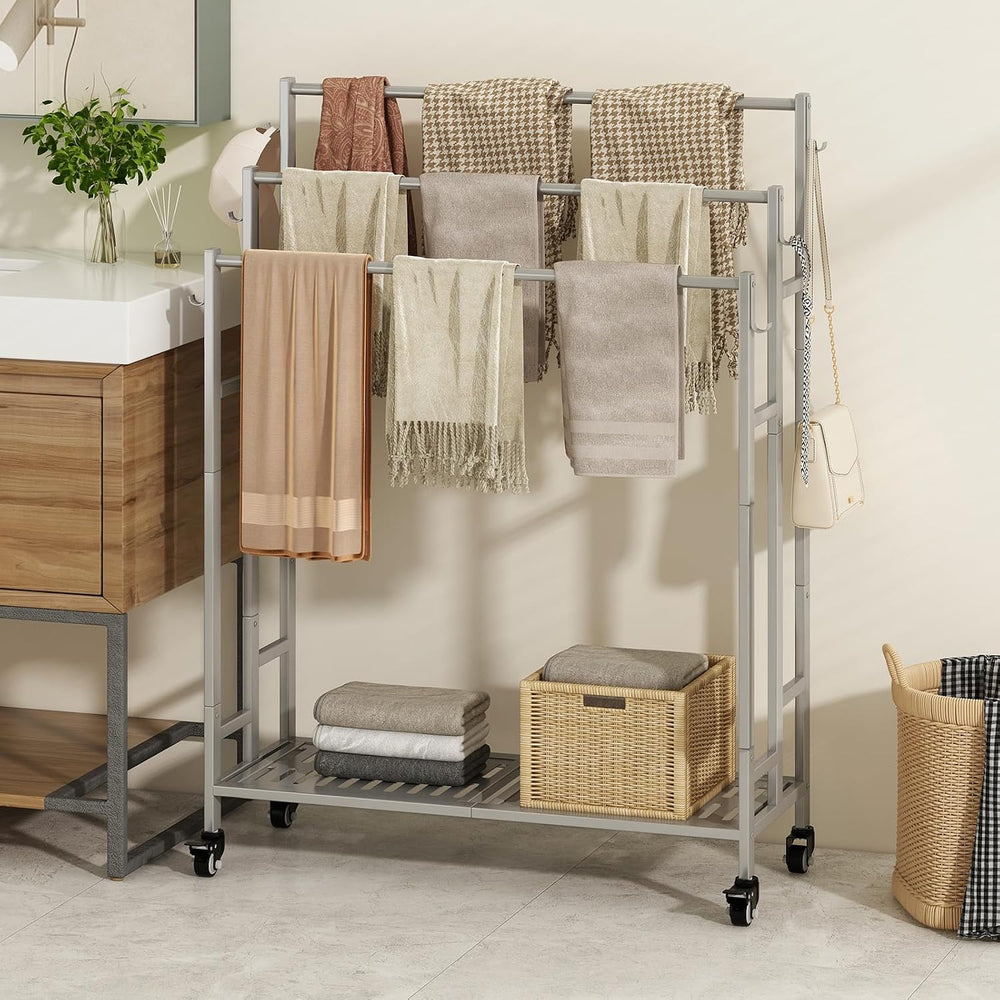 SORCEDAS Towel Rack Outdoor 3 Tier Standing Blanket Drying Rack Grey