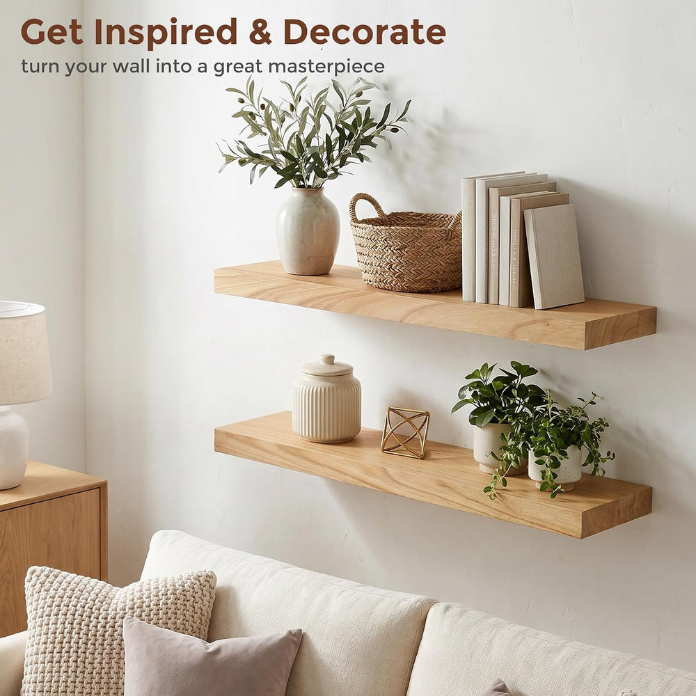 fuqing Natural Wood Floating Shelves, 24'' Wood Shelves for Wall Set ...