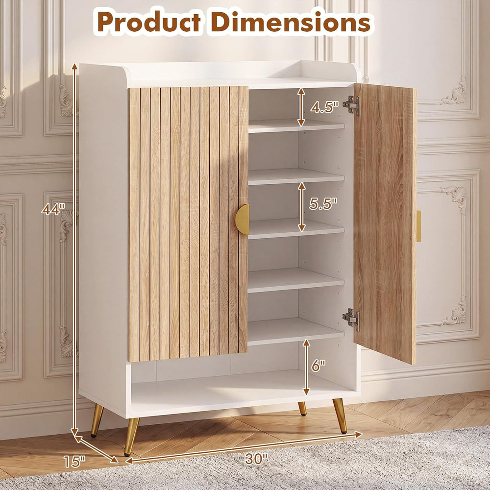 Giantex Shoe Storage Cabinet w/Door, Adjustable Shelves, Metal Leg, Natural