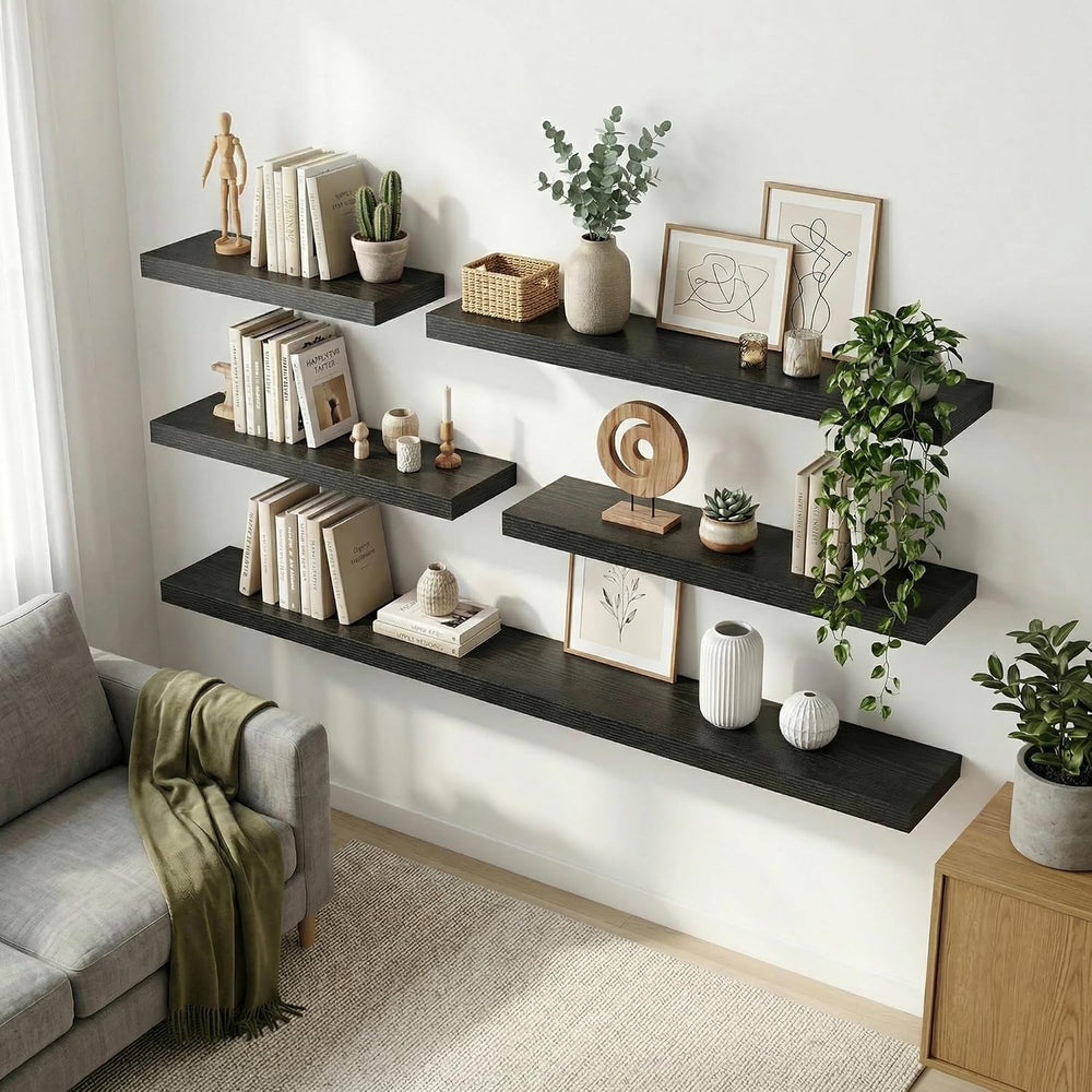 Venusmiles 12 inch Deep Floating Shelves for Wall, 55" Wide, Black, 2-Pack