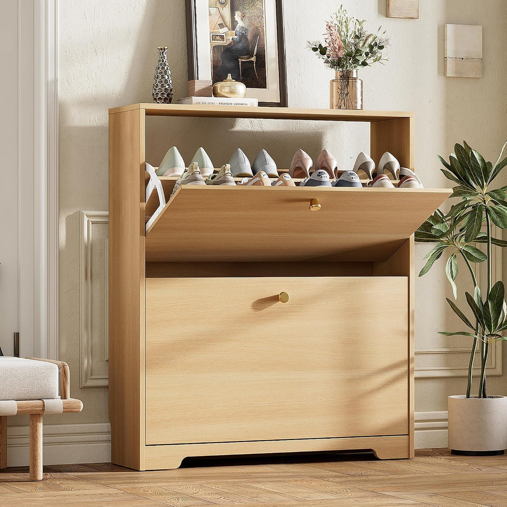 Nicetree Shoe Storage Cabinet with 2 Flip Drawers, Slim Shoe Cabinet, Hidden ...