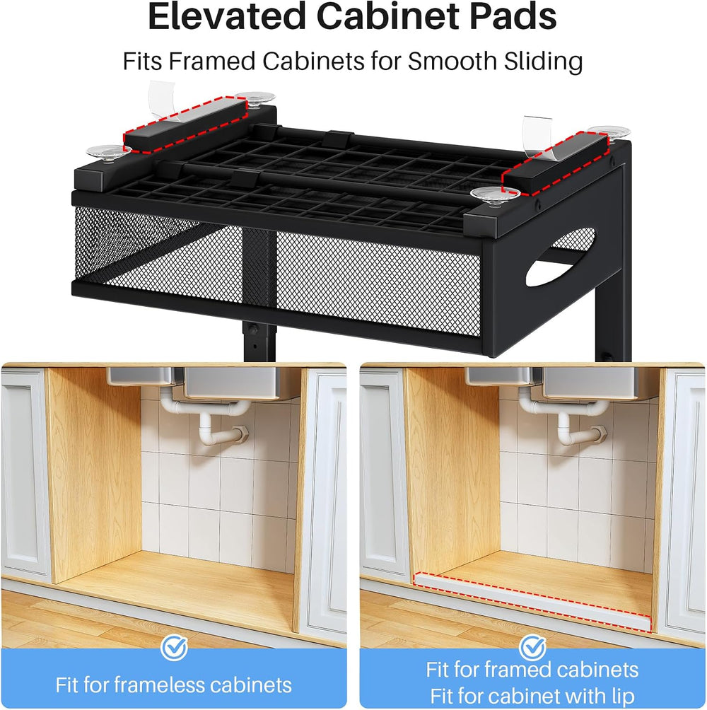 Under Sink Organizer, 2 Pack 2 Tier Pull Out Under Cabinet Organizer Shelf wi...