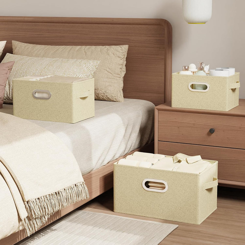 Storage Bins with Metal Grips,Grey and Beige,15x9.8x9.8in,4 Pack