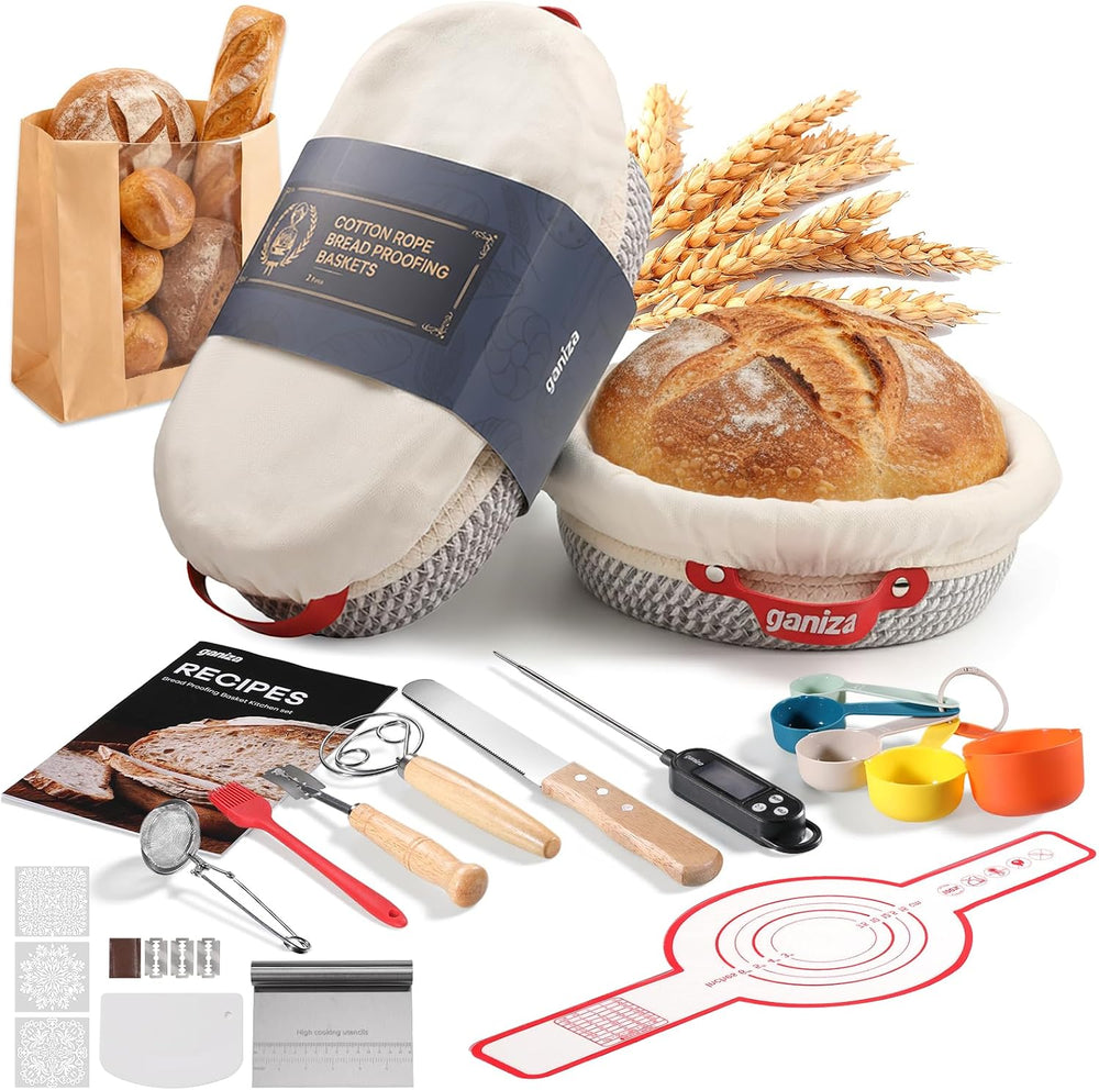 Ganiza 22-Piece Sourdough Proofing Basket Gift Set, Natural Cotton Rope