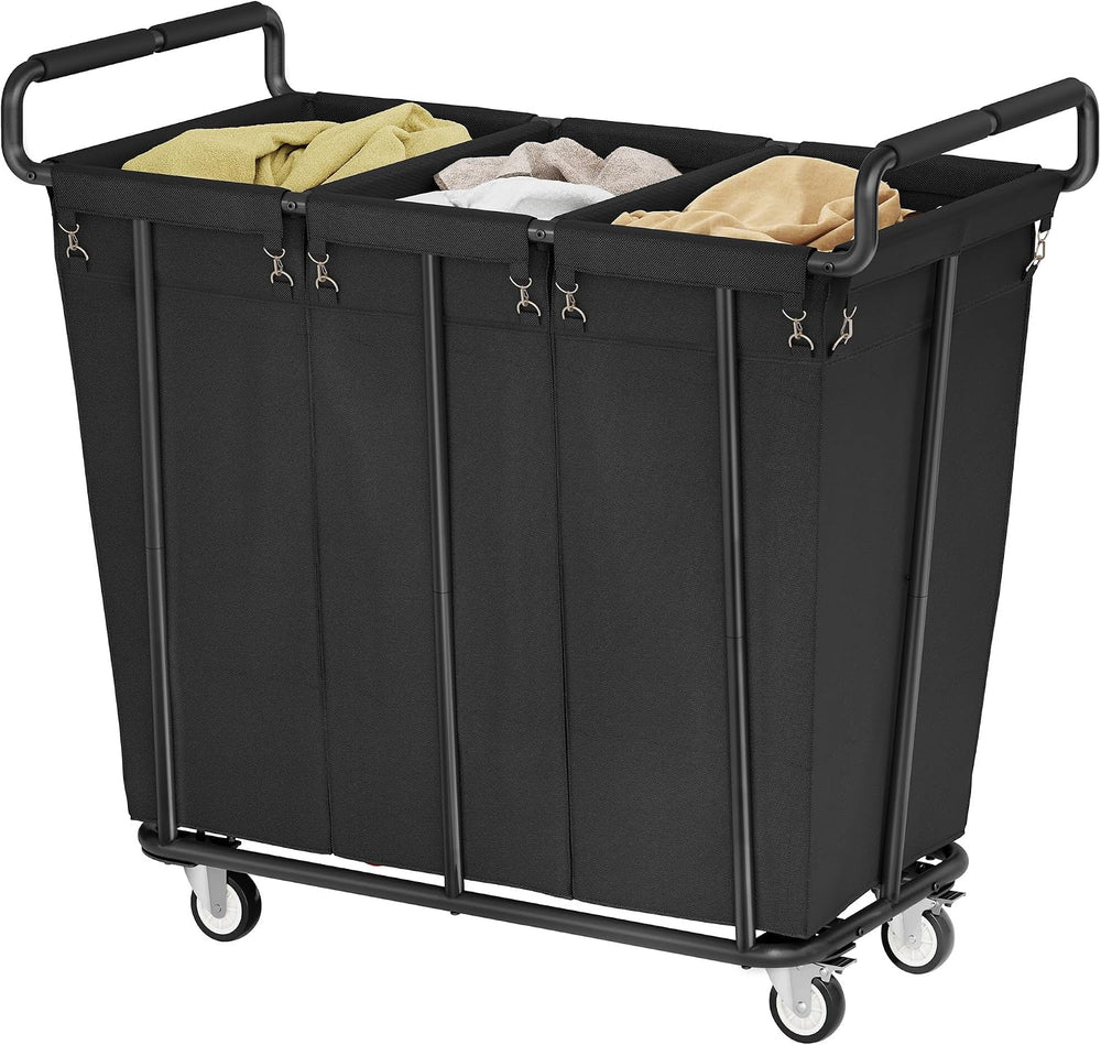 Gewudraw 3 Section Heavy Duty Laundry Sorter Cart with Wheels, 360L, Black