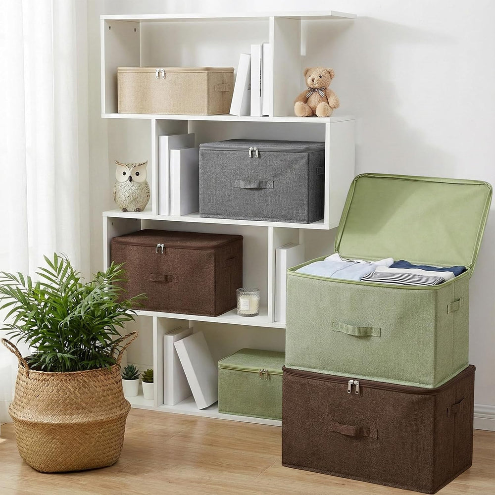 ANMINY Fabric Storage Bins with Zipper Lids, 20"x15"x12", Gree...