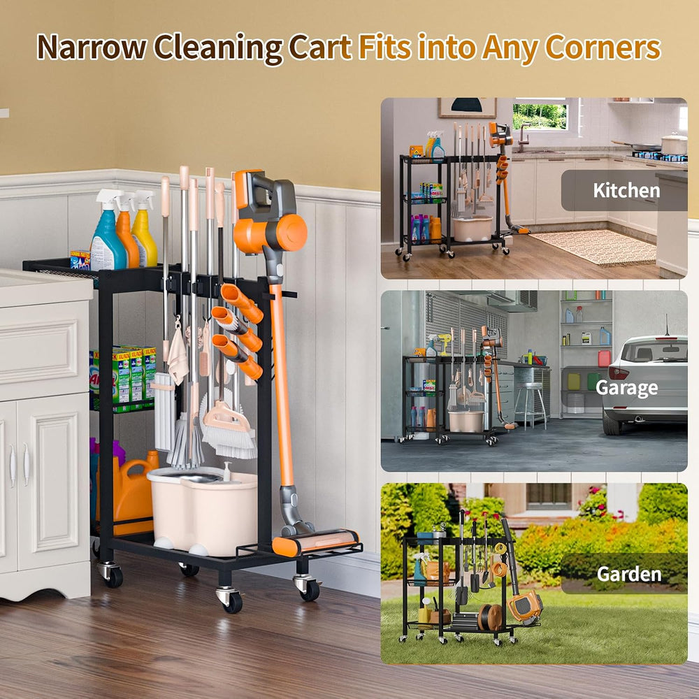 Broom Holder with Cleaning Supplies Organizer, 30.7"Wx11.8"Dx34.6&q...