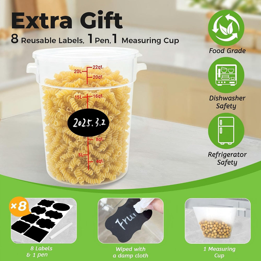 BIEAMA 4 Pack 22 Qt Round Food Storage Containers with Lids, Translucent PP