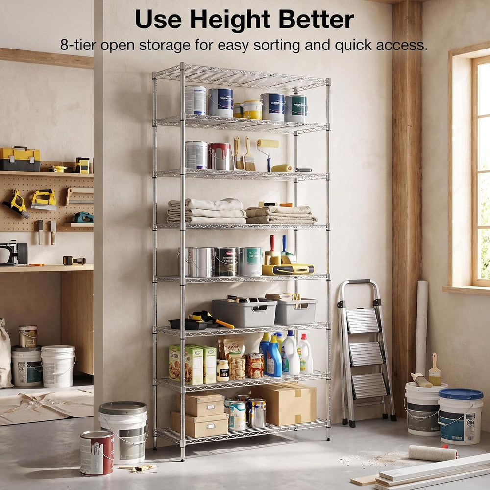 Finnhomy 8-Tier Wire Shelving Unit Adjustable Steel Wire Rack Shelving, Pantr...