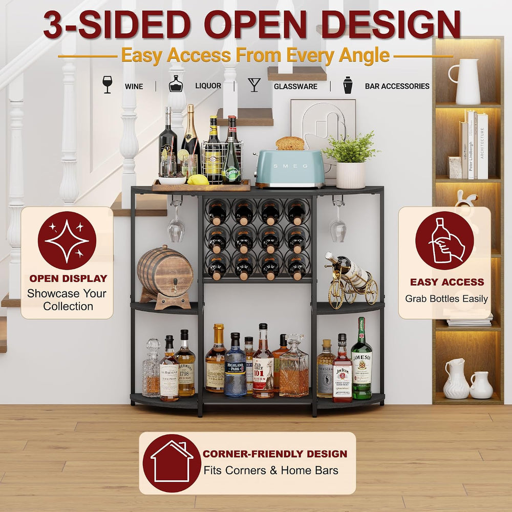 JKsmart Home Bar Cabinet with 12 Bottle Wine Rack, 3-Tier Liquor Cabinet with...