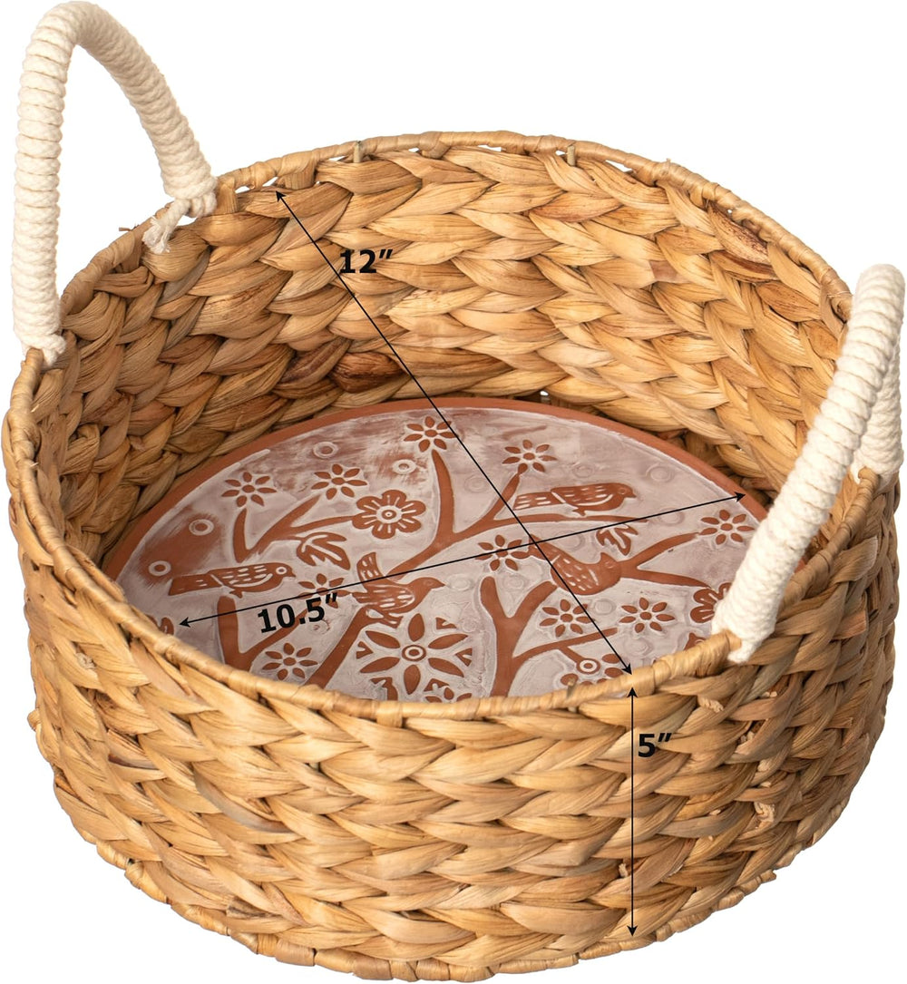 Bread Warmer Basket with Stone, 12 Inch Handwoven Wicker - Vintiquewise Round...