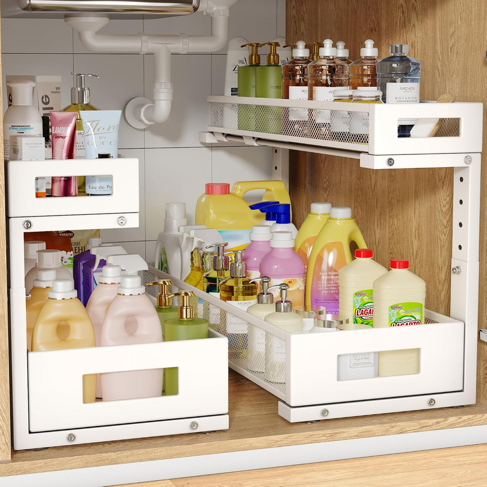 2 Pack 20.47IN Depth Under Sink Storage Organizer, Large 2-Tier Elegant Mesh ...