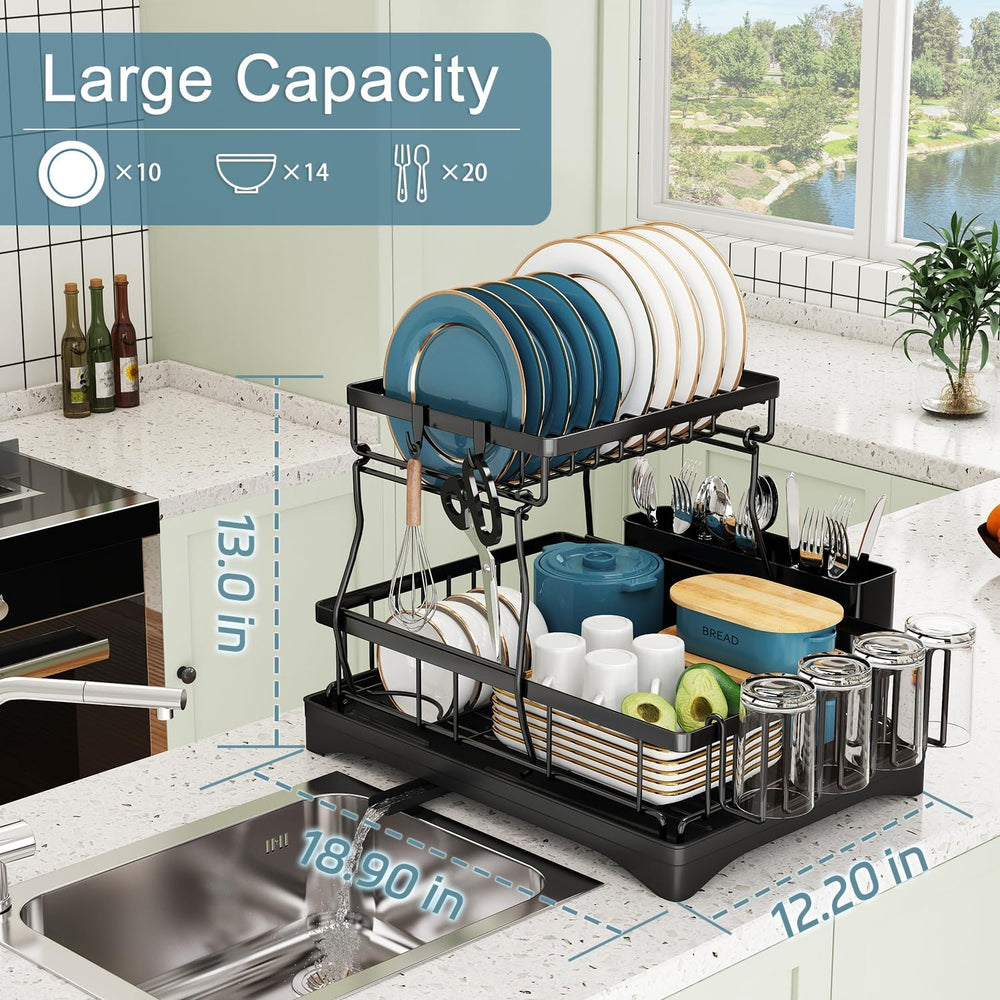 Dish Drying Rack, 2 Tier Dish Racks for Kitchen Counter | Large Stainless Ste...
