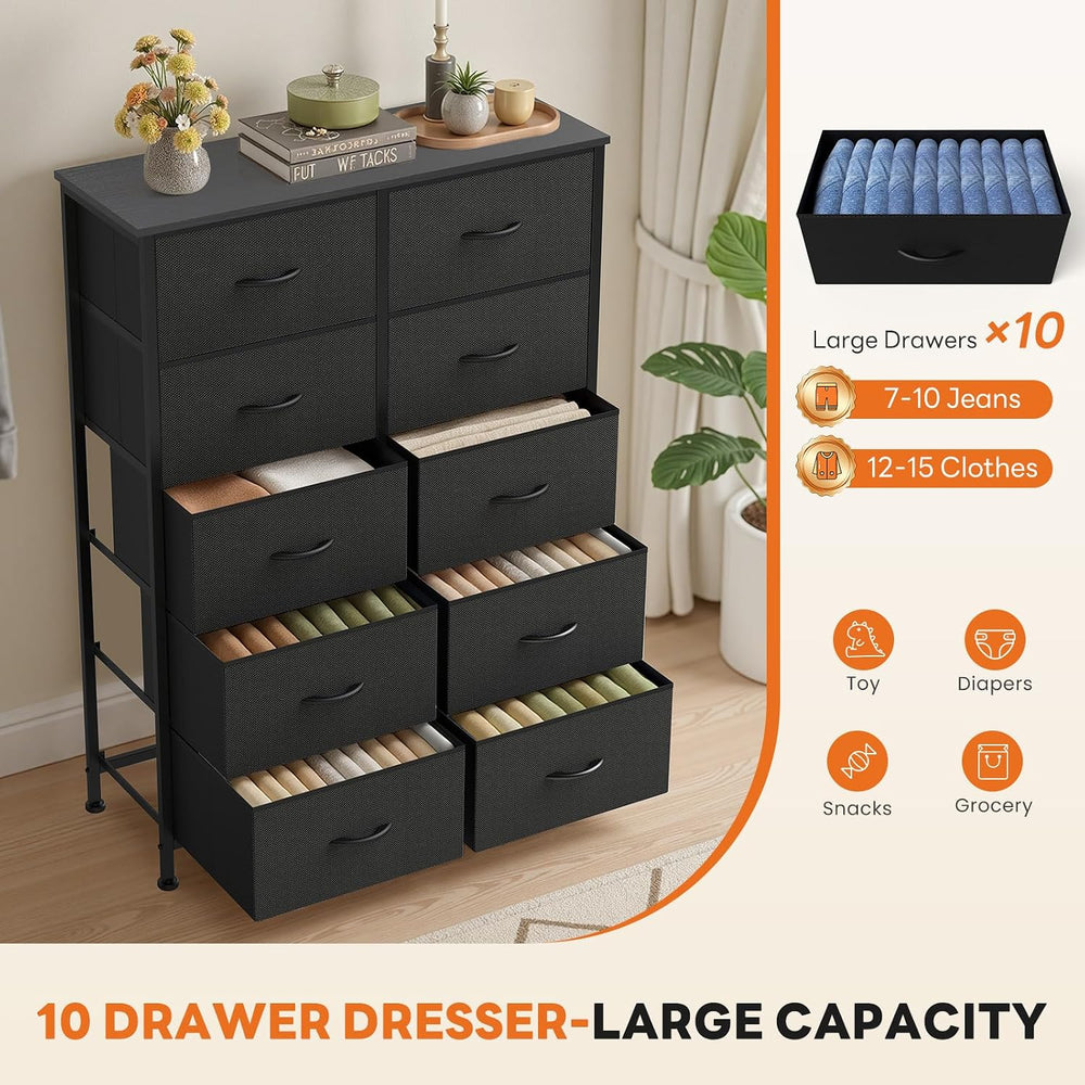 Sweetcrispy Black Dresser for Bedroom with 10 Drawers, Tall Dressers