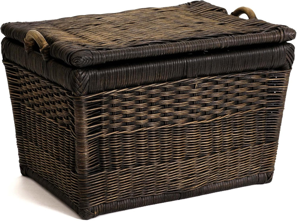 The Basket Lady Lift-Off Lid Wicker Storage Basket, M, Walnut Brown