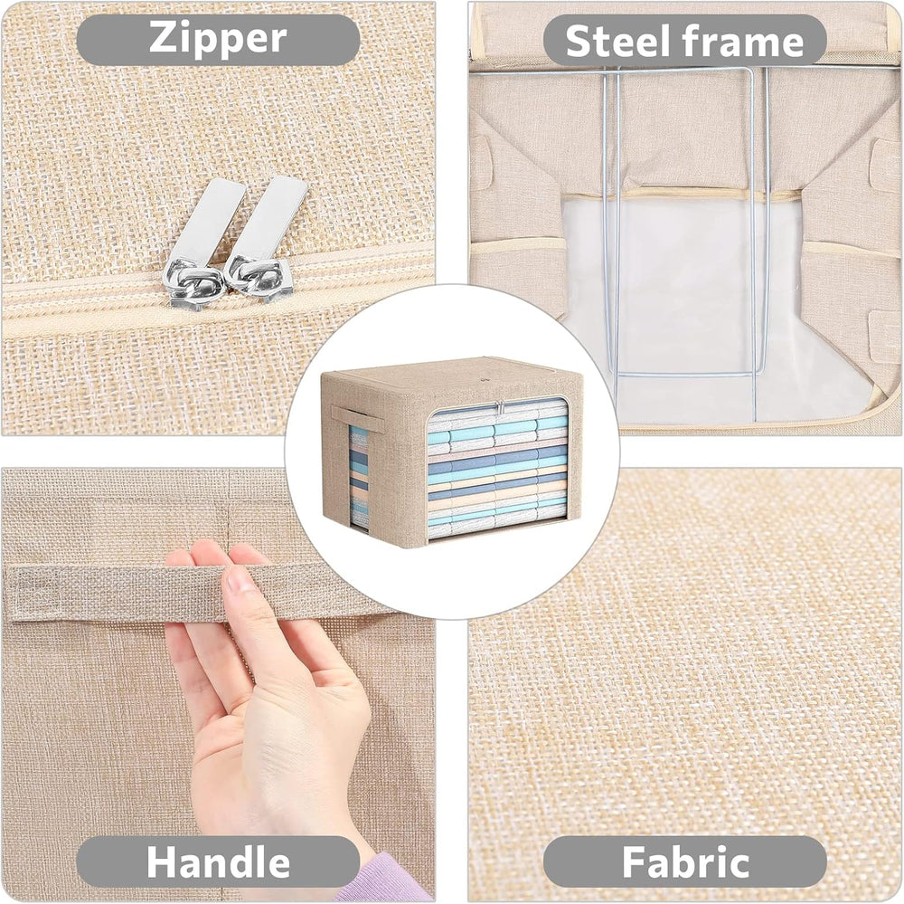 FHSQX 2 Pack Clear Window Storage Bins - Large Stackable Linen Fabric Storage...