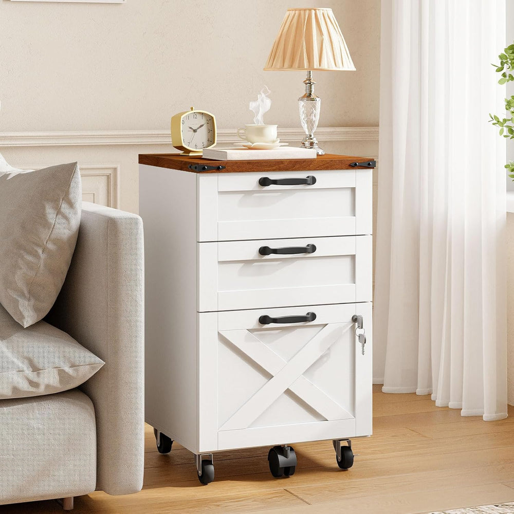 HOOBRO 3 Drawer File Cabinet with Lock, Mobile Farmhouse Filing Cabinet for A...