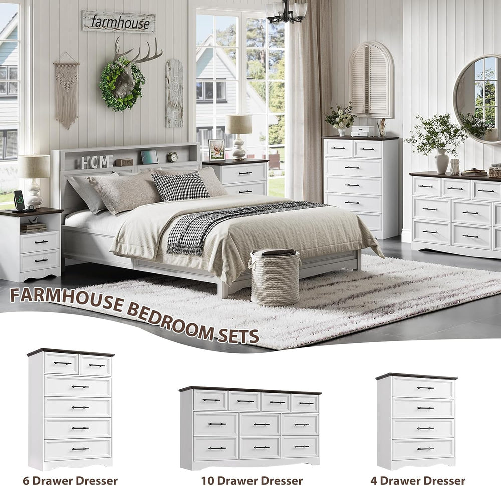 YANSNWO White 10 Drawer Dresser for Bedroom, 59" Wide Chest of Drawers