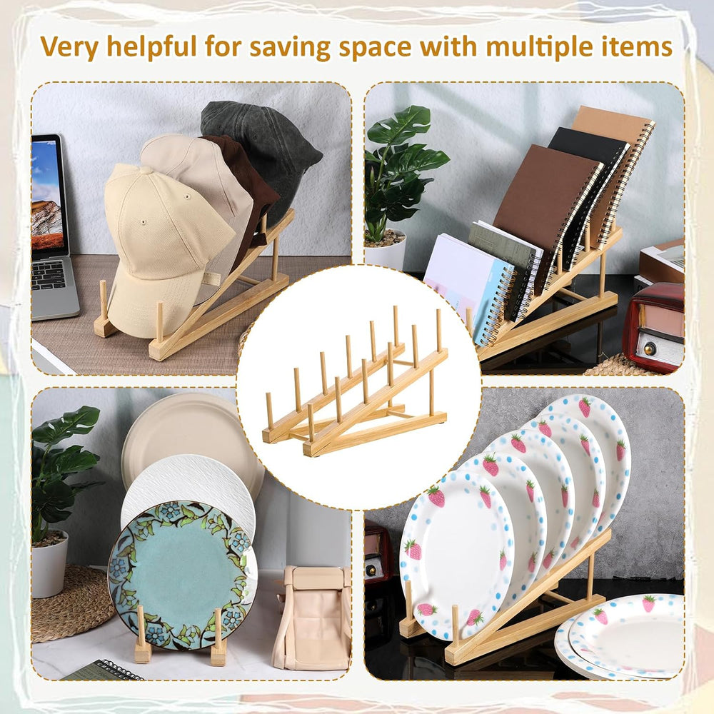 5 Pack Wooden Dish Rack Wooden Plate Stands for Display Multi Tier Plate Hold...