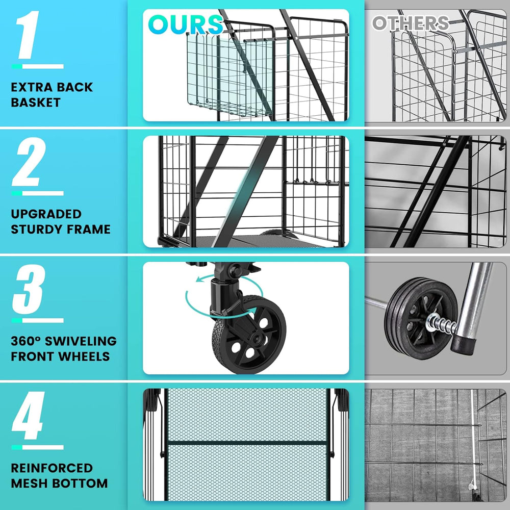 Folding Shopping Cart for Groceries,360 lbs Capacity Grocery Cart with