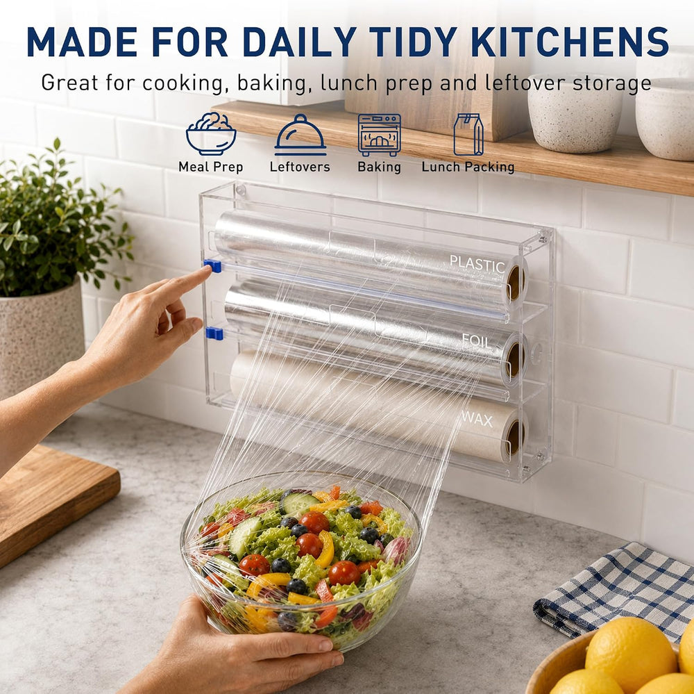 3 In 1 Acrylic Aluminum Foil, Plastic Wrap Organizer with Cutter
