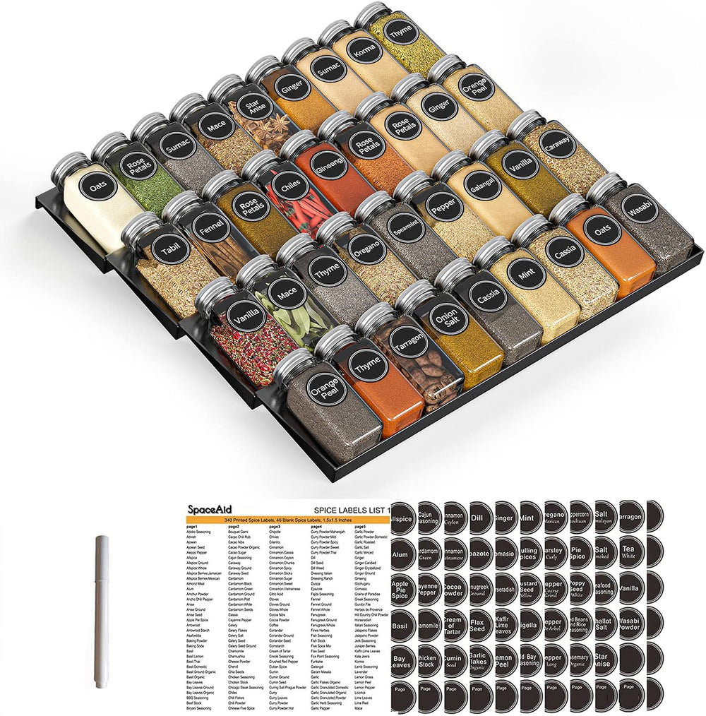 SpaceAid Spice Drawer Organizer with 36 Spice Jars, 386 Spice Labels, 4 Tier ...