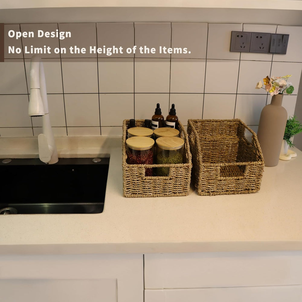 GYASVWU Seagrass Pantry Baskets for Organizing, Wicker Storage Baskets for Hi...