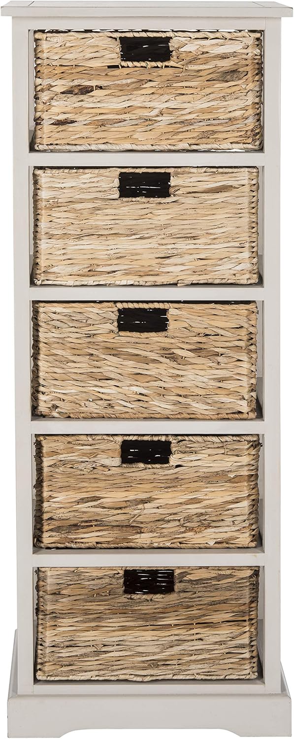 SAFAVIEH Furniture - Vedette 5-Basket Storage Tower - Vintage Grey - Solid Wo...