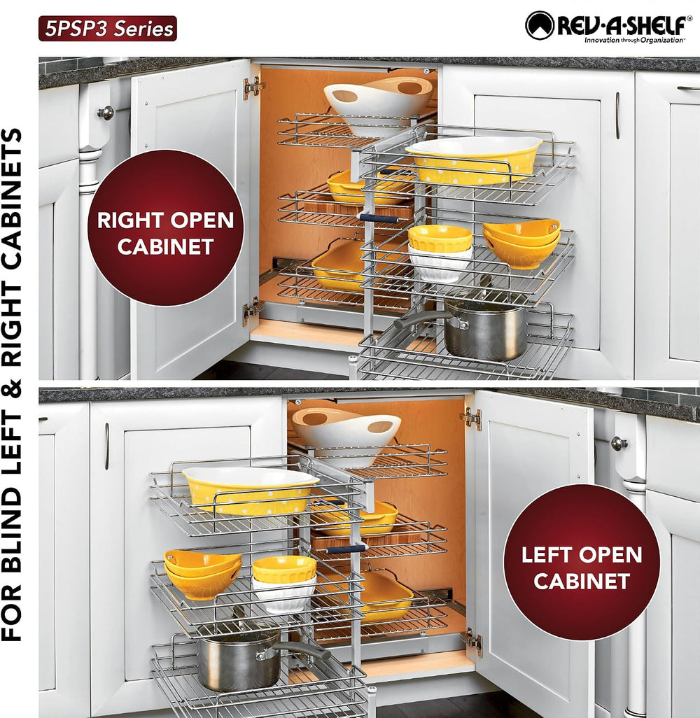Rev-A-Shelf Chrome 3-Tier Wire Pullout Organizer with Soft-Close for Blind Co...
