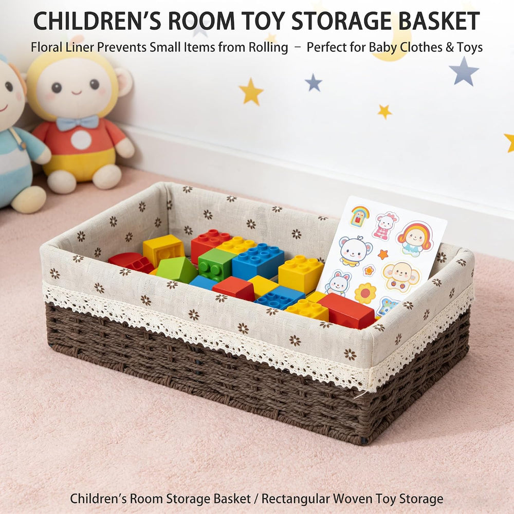 Set of 3 Dark Brown Woven Storage Basket for Drawers & Shelves