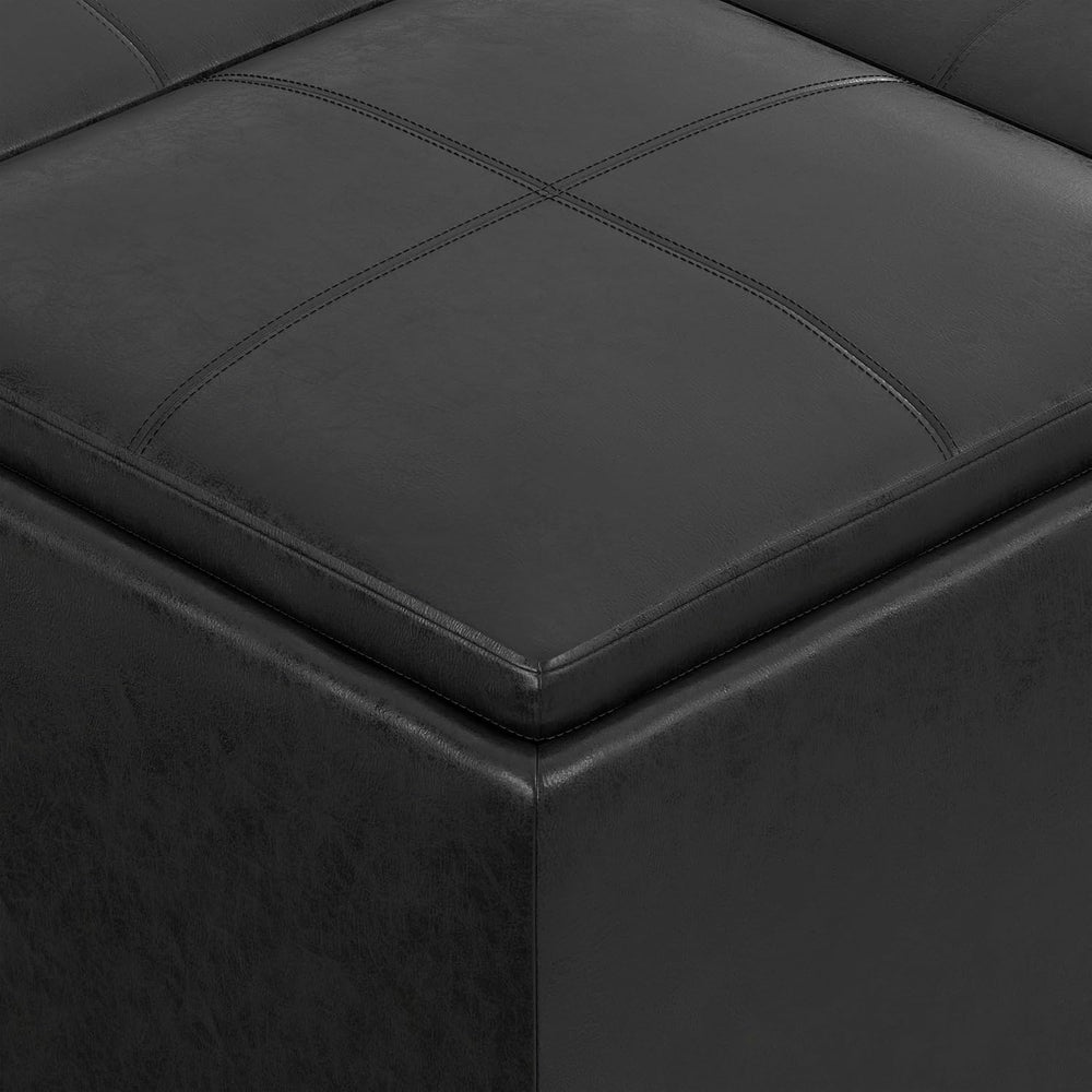 SIMPLIHOME Avalon 35" Wide Vegan Leather Square Storage Ottoman in Black