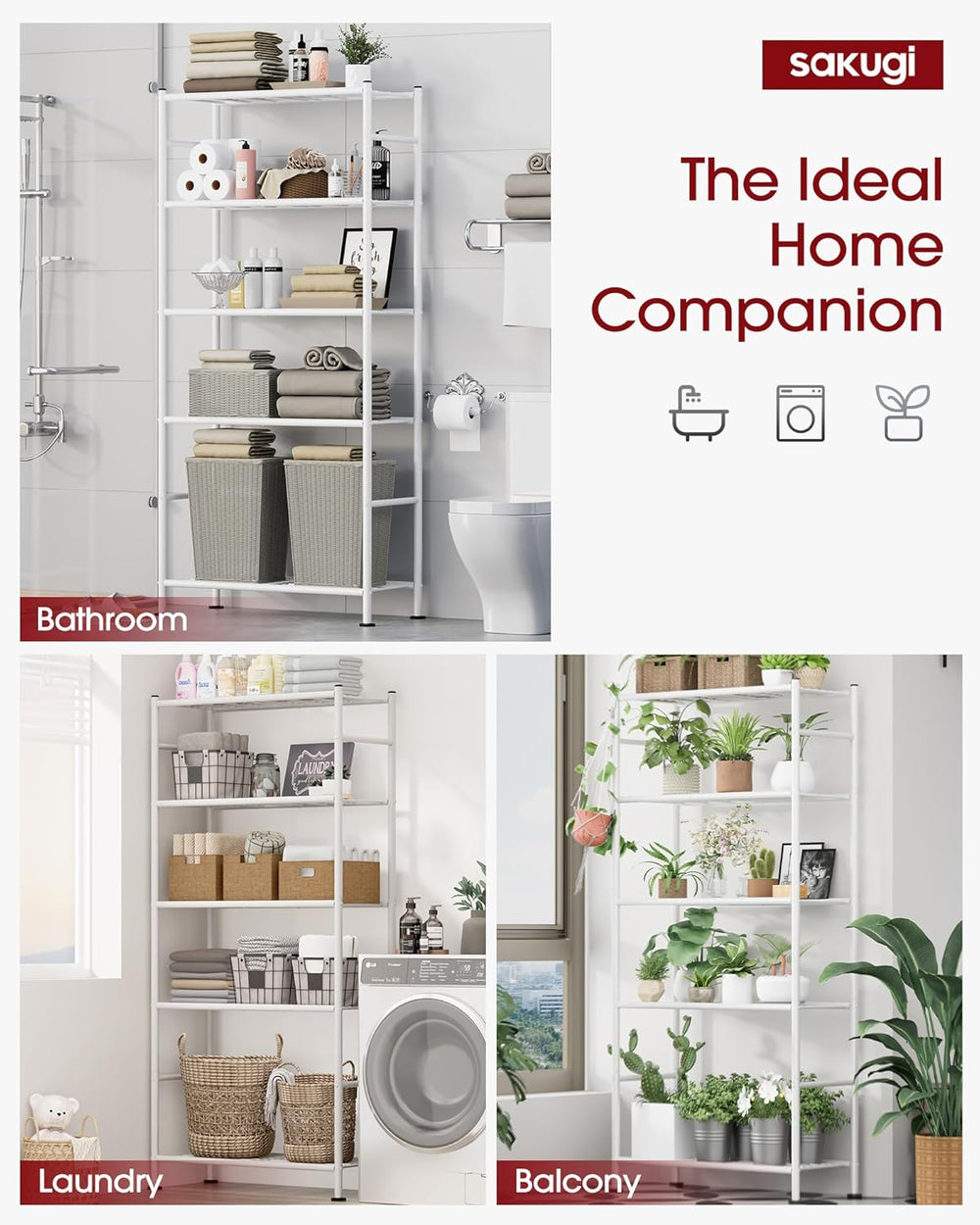 Sakugi Storage Shelves - 5 Tier Shelf Organizer, Heavy Duty Garage Shelving U...