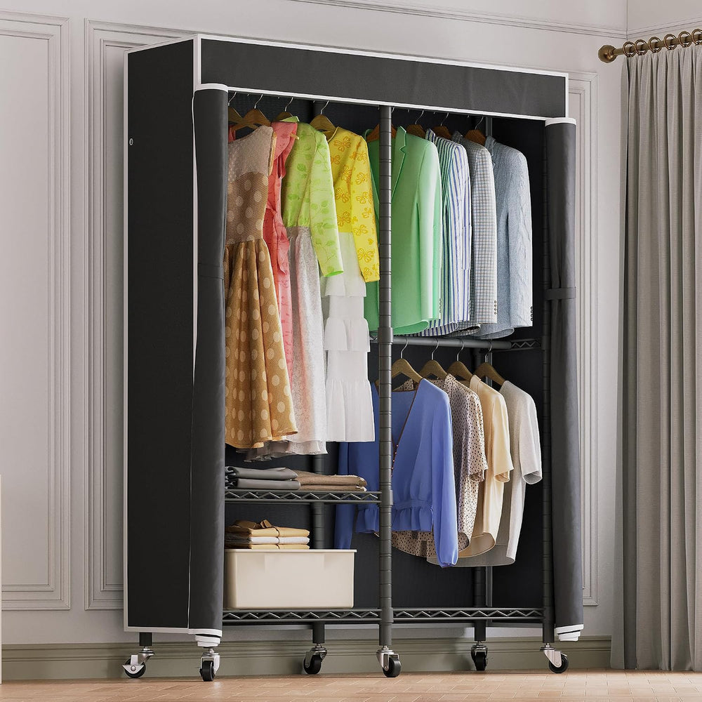 Higeego H9 Garment Rack with Cover, Heavy Duty Clothing Rack for Hanging Clot...