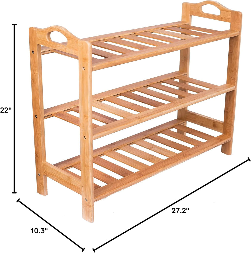 BIRDROCK HOME 3 Tier Free Standing Shoe Rack with Handles | Bamboo | Wood | C...