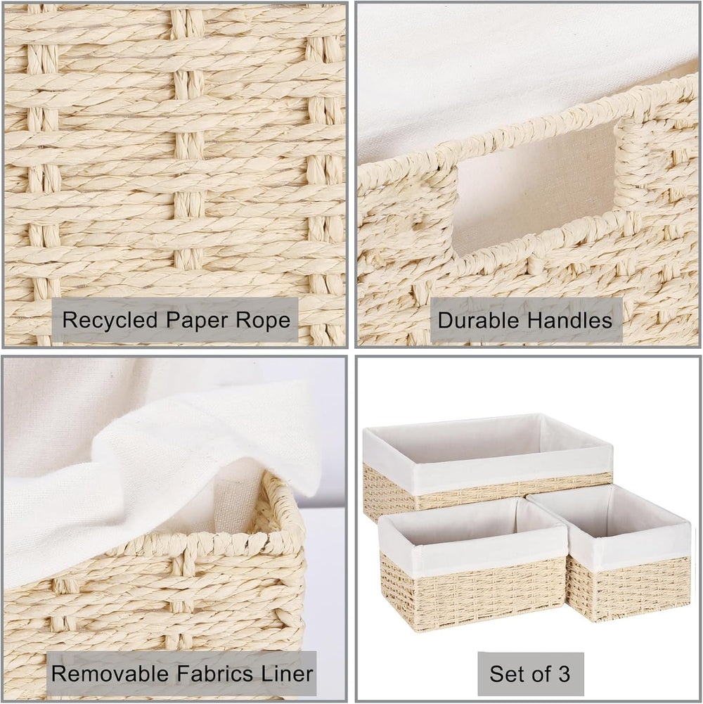 Vagusicc Wicker Basket, Set of 3 Hand-woven Storage Baskets for Organizing, D...