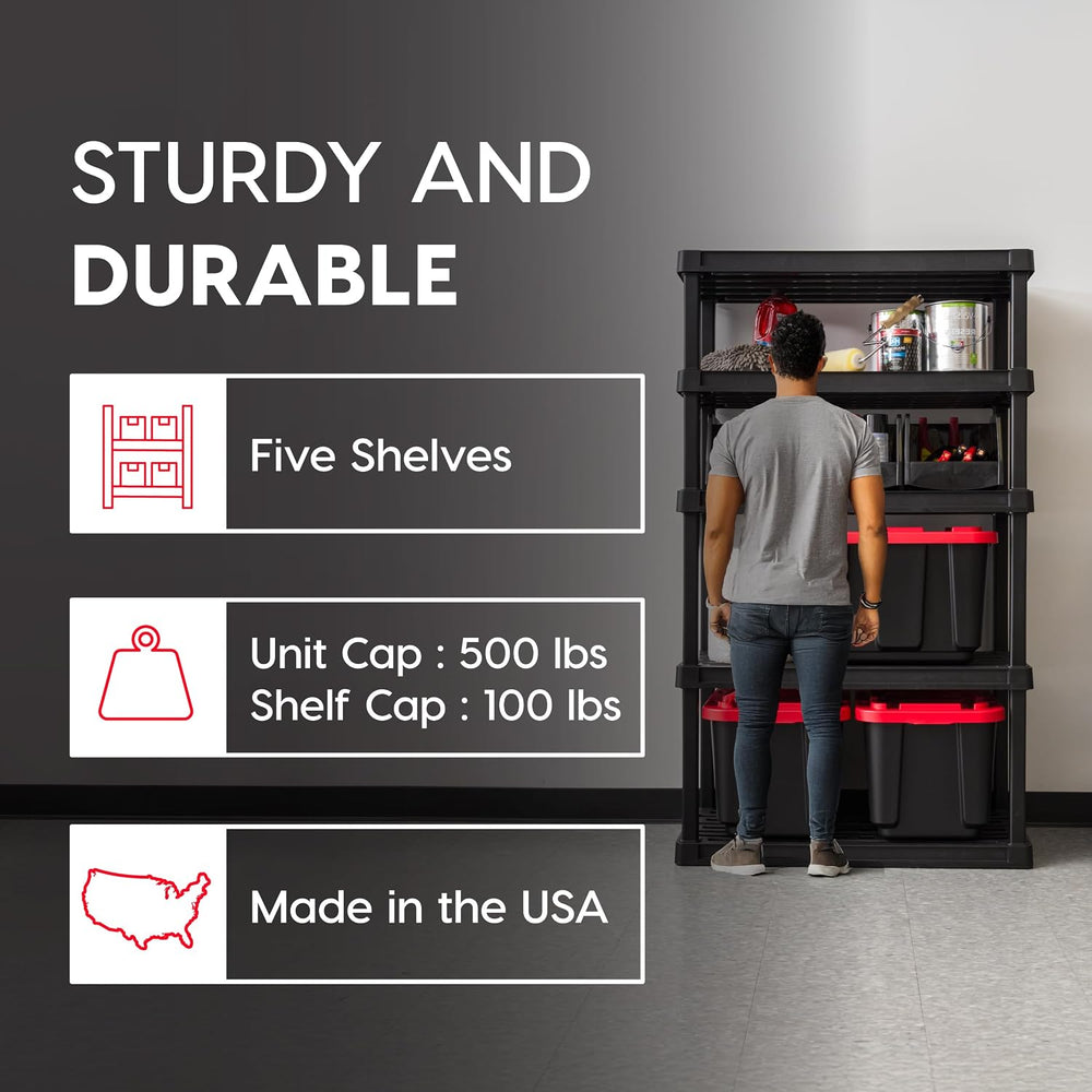 Bundle of IRIS USA 5-Shelf Heavy Duty Plastic Storage Shelves, Black + IRIS U...