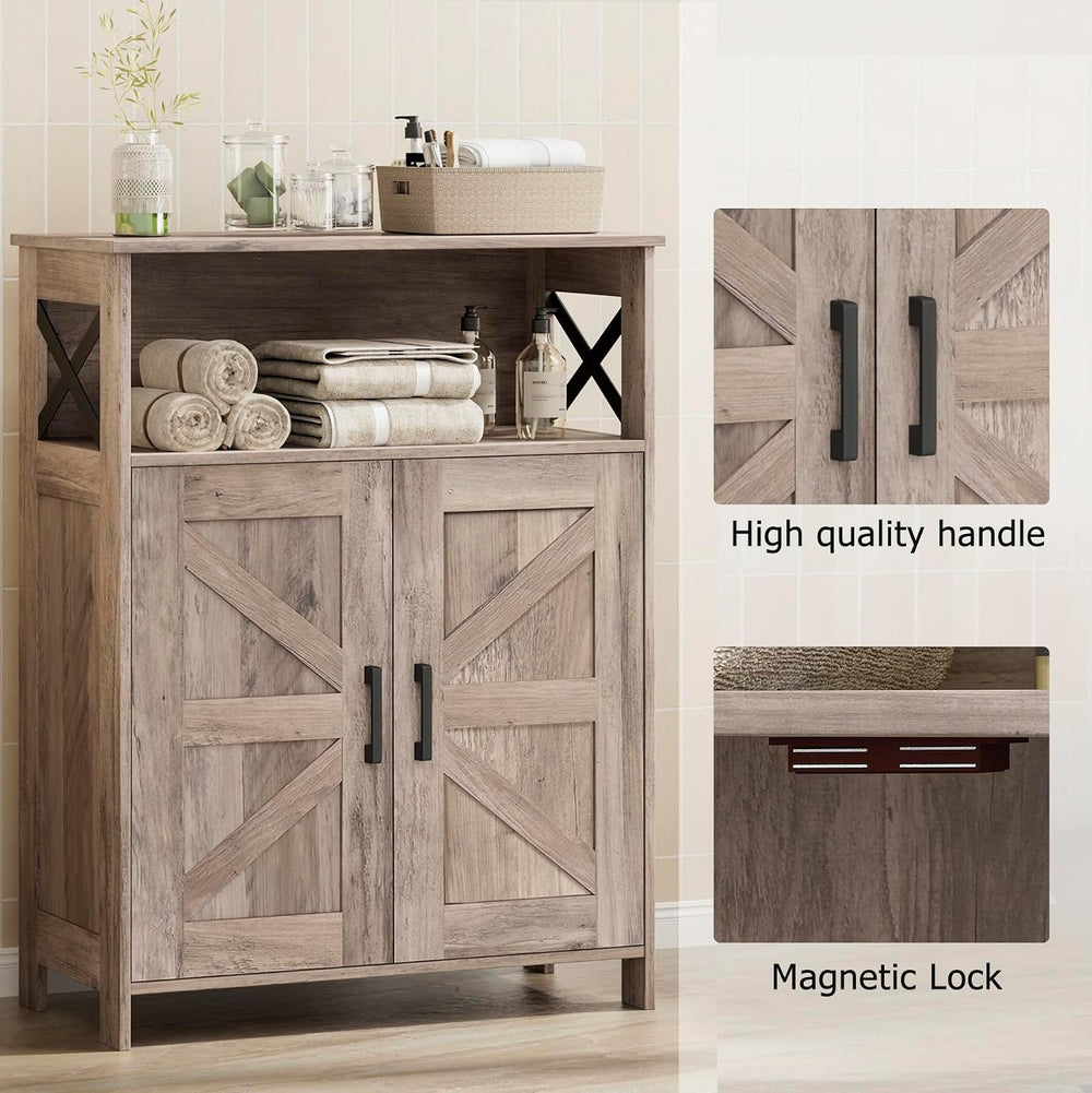 Homhedy Farmhouse Bathroom Storage Cabinet with Doors, Small Floor Cabinet
