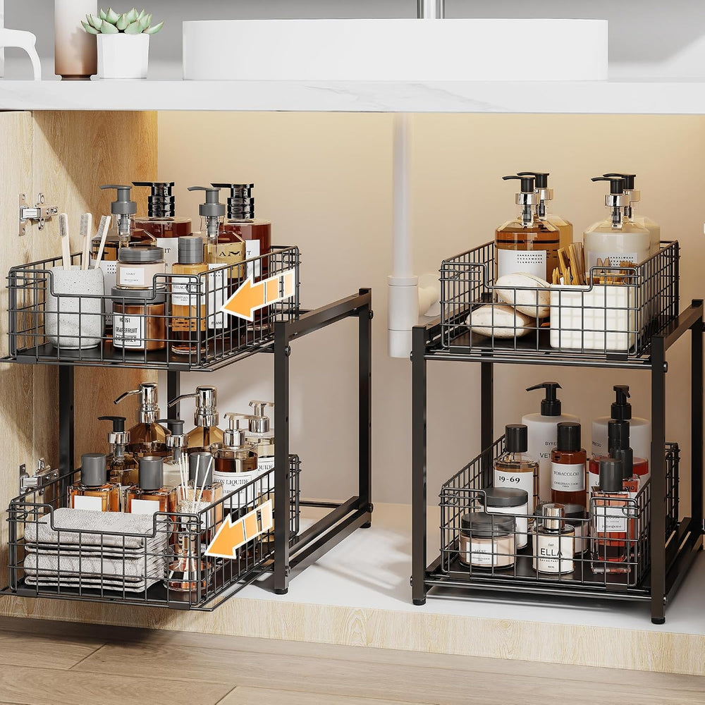 Under Sink Organizer, 2-Tier Pull Out Cabinet Organizer, Kitchen Bathroom Org...
