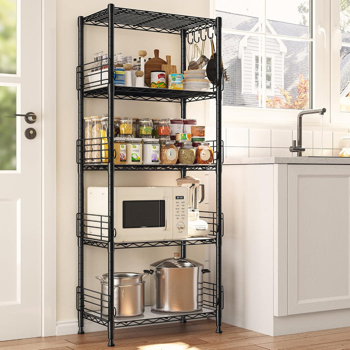 REIBII 59.1" H Storage Shelves, Side Blockers & Hooks, for Kitchen