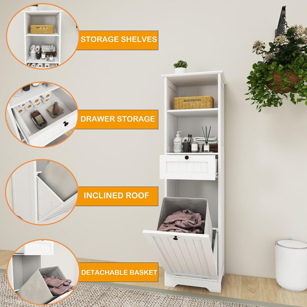 Tall Tilt Out Laundry Room Cabinets and Storage with Hidden Removable Basket,...
