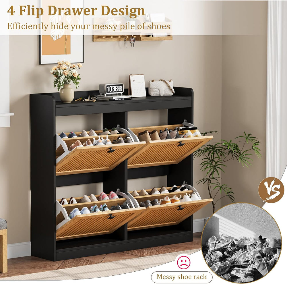 Garvee Shoe Storage Cabinet with 4 Deep Flip Drawers, Wood Shoe Cabinet with ...