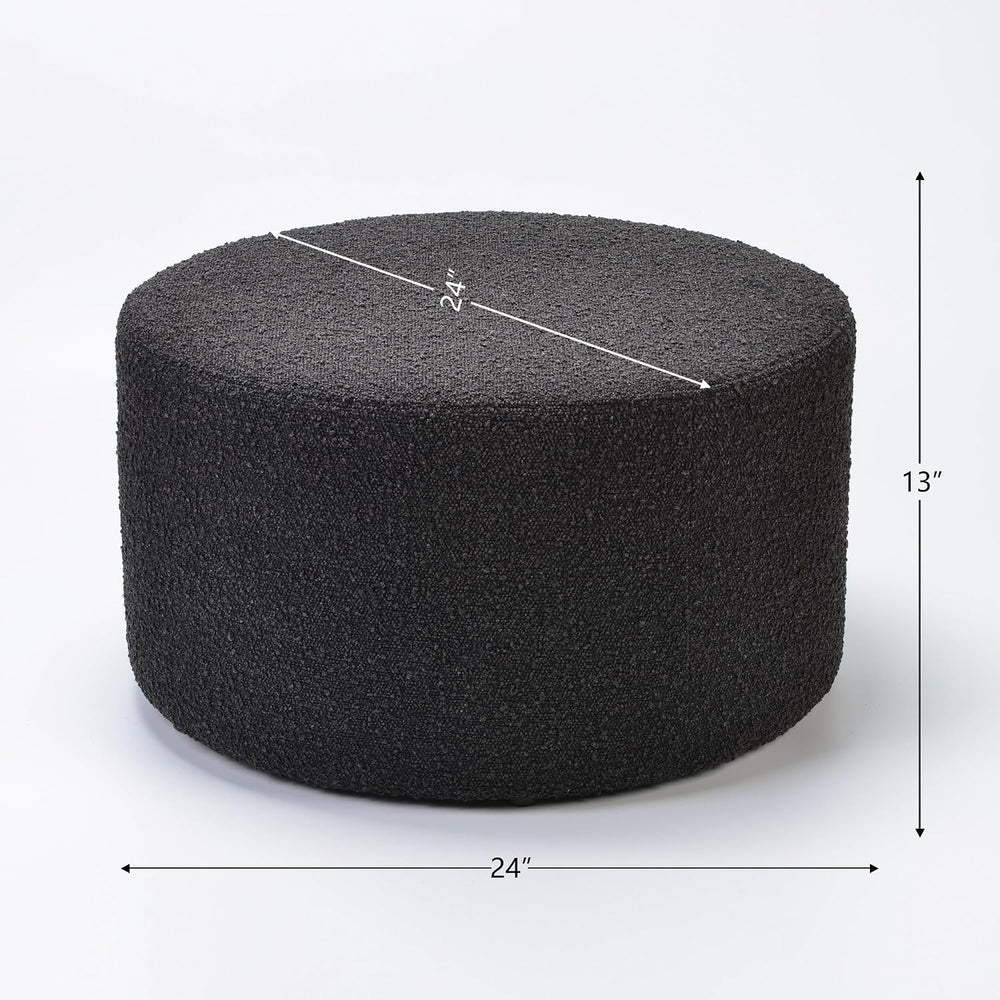 KINWELL Modern Round Boucle Ottoman (24" D x 24" W x 13" H)